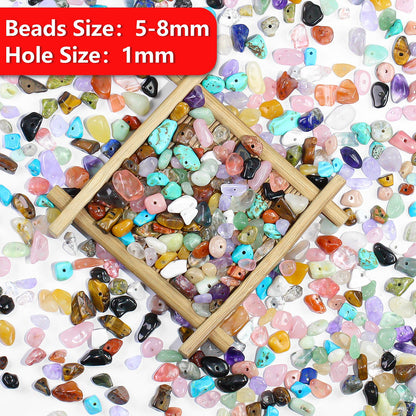900pcs Natural Gemstone Chip Beads Bulk - Mixed Crystal Chips 5-8mm Pre-drilled for Jewelry Making DIY Crafts (0.55lb)