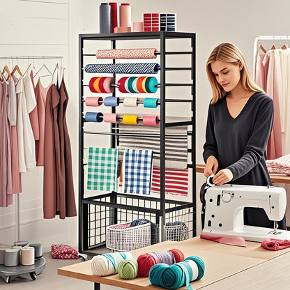 RCZSCBK 16 Tier Ribbon Holder Rack, Multifunctional Flower Wrapping Paper Rack,Double-Sided Ribbon Spool Shelf Suitable for Flower Shop, Craft Room, Cake Shop Ribbon Display Stand (Black)