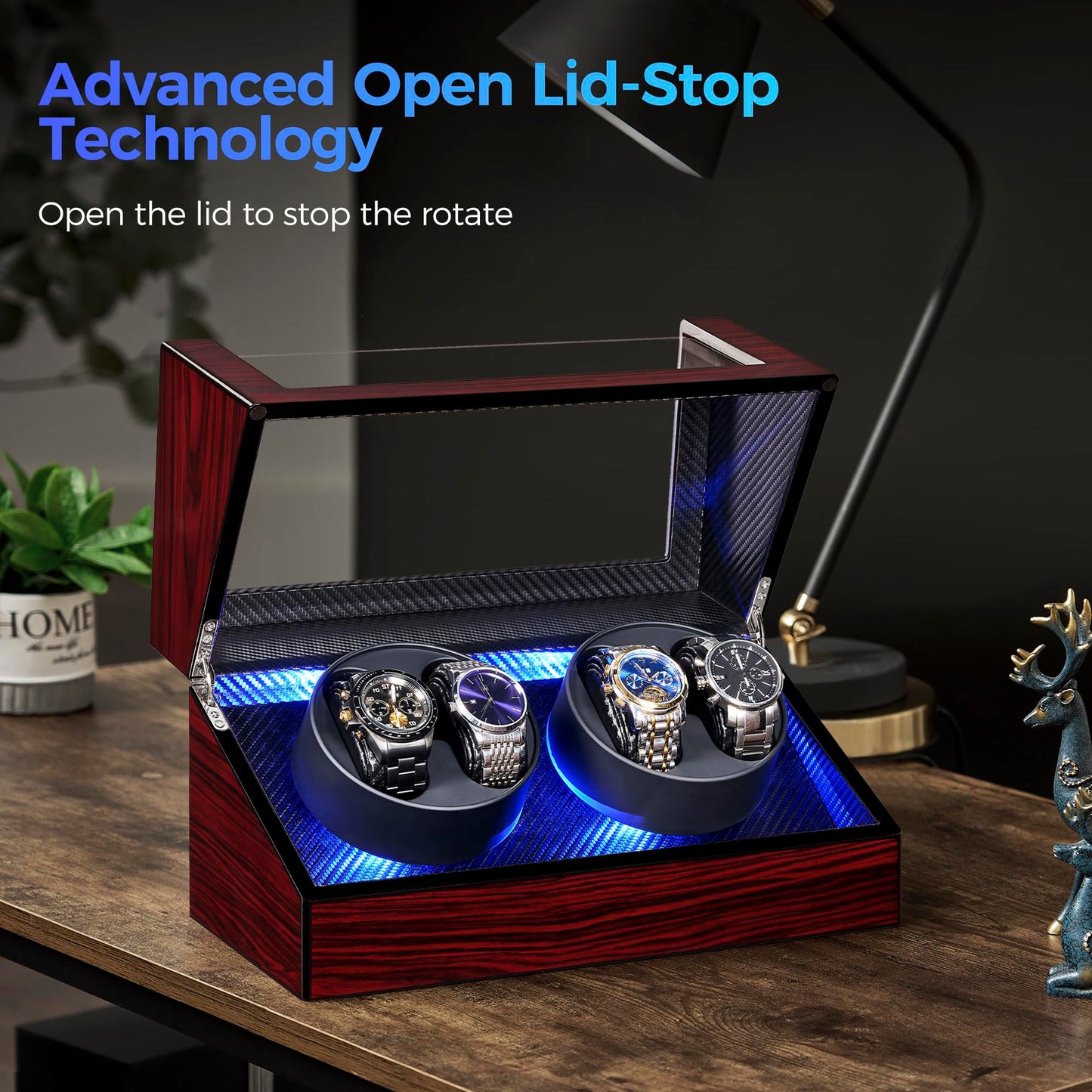 ANWBROAD Watch Winders For Automatic Watche, Automatic Watch Winder Box With Led Light, Watch Turner For Automatic, 4 Watch Rotator And Super Quiet Motor And 4 Rotation Mode, UJWW011Y