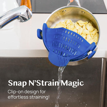 Kitchen Gizmo Snap N' Strain Clip On Strainer for Pots and Pans - Collapsible Silicone Pasta Strainer and Kitchen Gadget for Cooking - Easy to Use, Heat Resistant and Space Saving Colander - Green