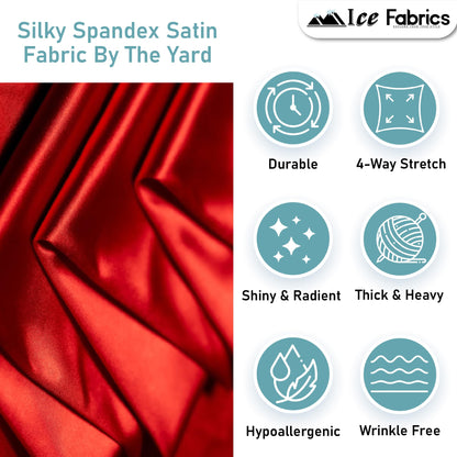 Ice Fabrics 4 Way Stretch Silky Spandex Satin Fabric by The Yard - 60" Wide Shiny Satin Spandex Fabric for Dresses, Active Wear, Yoga Pants, Table Cloth - Thick and Heavy - Hunter Green - 1 Yard