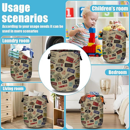 Colourful Car Number Plates Laundry Basket, Laundry Hamper Collapsible Oxford