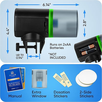 FISHNOSH Automatic Fish Feeder for Aquarium - New Generation 2026, Auto Food Dispenser with Timer for Small Tank, Big Aquariums & Pond (Green)
