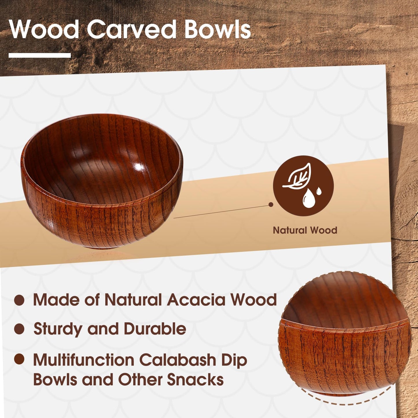 Reallnaive 10 Pcs Jujube Wooden Bowls Small Soup Bowls Round Serving Bowl Wood Salad Bowl Hand Carved Calabash Dip Tray for Popcorn Pasta Candy Cereal Coconut Party Supplies(4.7 Inch)