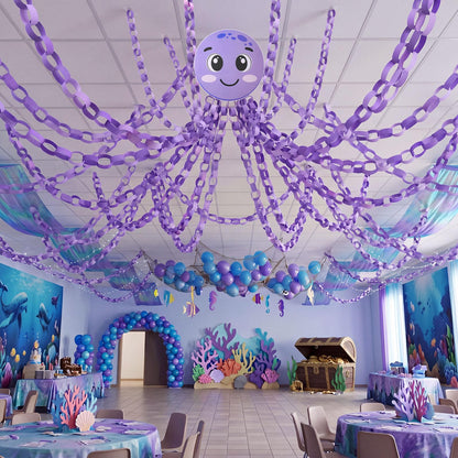 Motipuns 301 Pcs Under The Sea Paper Chains, Octopus DIY Paper Chain Garland for Classroom, Purple Ocean Theme Bulletin Board Decor Summer Party Craft Supplies 1" x 8"