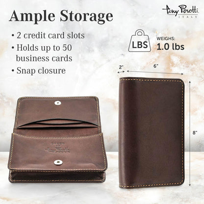 Tony Perotti Italian Leather Business Card Holder for Men and Women - Eco-Friendly Vegetable-Tanned Full Grain Leather Business Card Wallet Made in Italy
