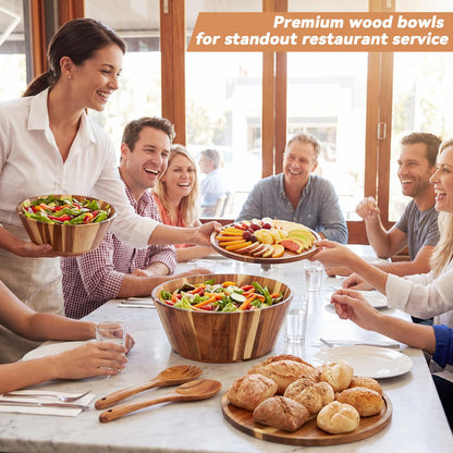LemonRoad 2 Sets 10" 12" Large Wooden Salad Bowls Set Acacia Wooden Mixing Serving Bowls Decorative with Serving Utensils and Cover for Fruits Salad Pasta Kitchen Party