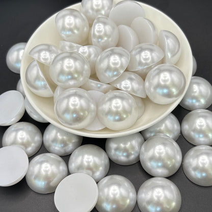 Sqqzuie 50PCS 25mm Ivory Flatback Pearls, Half-Round ABS Pearls for DIY Crafts, Nail Art, Jewelry Making Shoes Clothes Bags (White, 25mm)