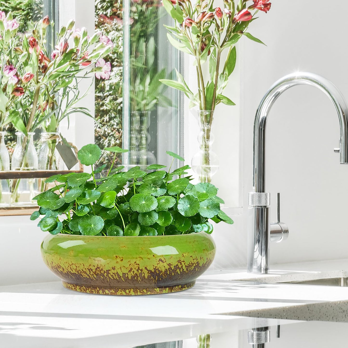 Lotus Bowl Planter - 7.3 Inch Large Lotus Flower Bowl for Water Plants, Ceramic Hydroponic Planter Water Lily Bowl for Planting Aquatic and Indoor Succulent Plants and Bonsai