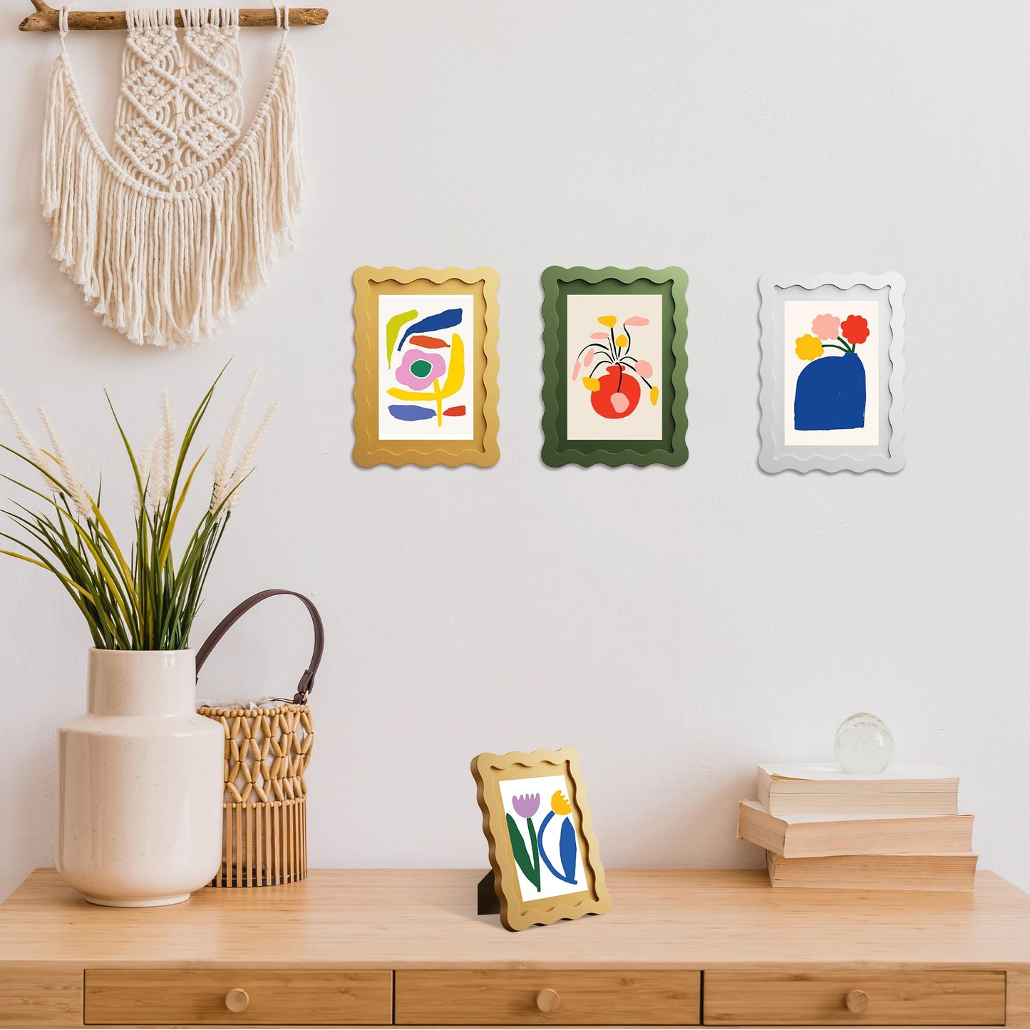 THKRLOF 8x10 Picture Frame with Mat for 5x7, Wavy Edge Wooden Real Glass Photo Frame for Tabletop and Wall Hanging, Green, 1 Pack