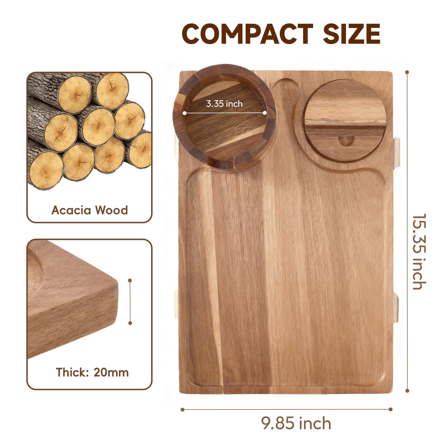 NAVORIX Acacia Wood Serving Tray with Handles - 17'' x 13'' Round, Decorative Ottoman Trays for Breakfast, Home Decor, TV Tray, Tea Party, Coffee Table, Candle Display, Kitchen Counter Board
