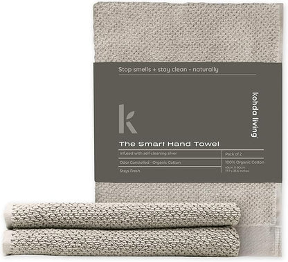 Luxury Silver-Infused Beige Guest Hand Towels 2-Pack Set, 23.6"x17.7"