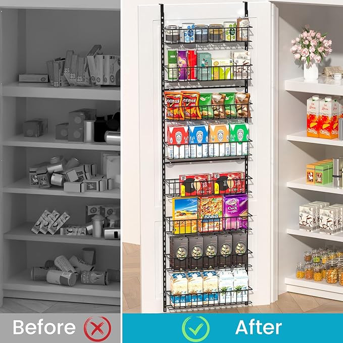 8-Tier Pantry Door Oragnizer, Over The Door Pantry Organizer Rack and Storage