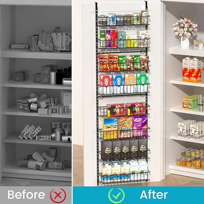 8-Tier Pantry Door Oragnizer, Over The Door Pantry Organizer Rack and Storage