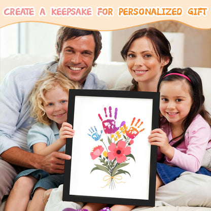 CHERRY CHEERS Flower Bouquet Handprint Art Kit, 3 Special Unique Sheets with Floral Design, DIY Keepsake Craft Gift, Meaningful Christmas or Thanksgiving Gift, 6 Colors Non-Toxic Inkpads (Black)