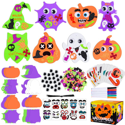 Max Fun 332PCS Halloween Crafts for Kids, Halloween Activities Foam Pumpkins for Crafts Stickers Gift Kits, DIY Art and Craft Set for Holiday Classroom Decorations Party Favors Supplies