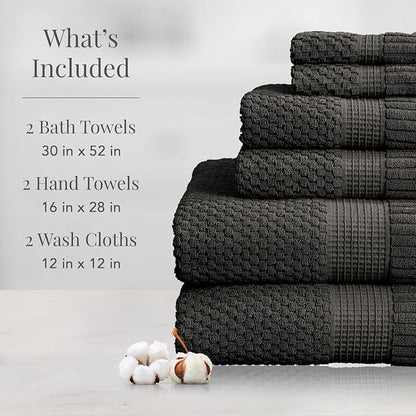 NY Loft 100% Cotton 6 Piece Bath Towel Set | Grey Towels | Oeko-TEX® Standard