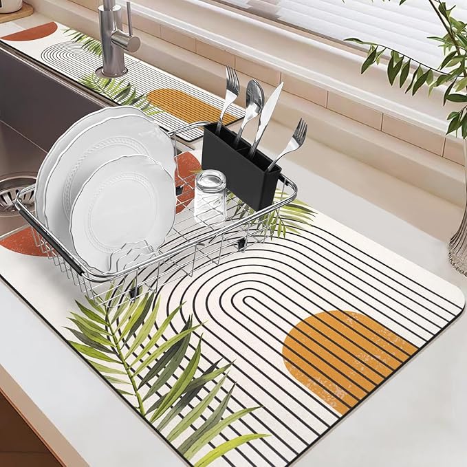 19.5" x 12" Dish Drying Mat & 24" x 5.5" Sink Splash Guard, Super Absorbent