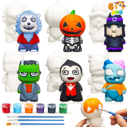JOYIN Halloween Squishy Toys Coloring Craft Kit with 6 Different Characters, 6 Colors Paints, and 3 Paintbrushes, Art Craft Painting Kit DIY Set Halloween Party Games for Kids Activities Party Favors