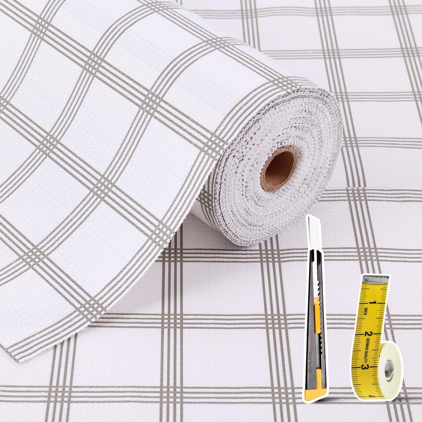 Shelf Liners for Kitchen Cabinets 17in x 30FT, Non Adhesive Cabinet Liner Strong Non-Slip Golden Leaf Drawer Liner, Easy to Clean for Shelf, Cabinet with Knife and Tape Measure