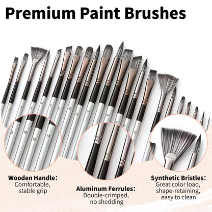 CllyCnny 25pcs Paint Brush Set, Professional Artist Paint Brushes for Acrylic Painting, Oil, Watercolor, Gouache, with Paint Spatula and Cloth Roll - Art Supplies for Artists and Beginners
