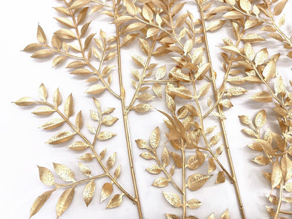 PASYOU Fake Leaves Plants for Christmas Decor, Gold Artificial Shrubs Grass Foliage Plastic Bulk Leaf Indoor Outdoor Home Garden Party Hotel Verandah Wedding Event Faux DIY Decoration - Golden 5 Pack