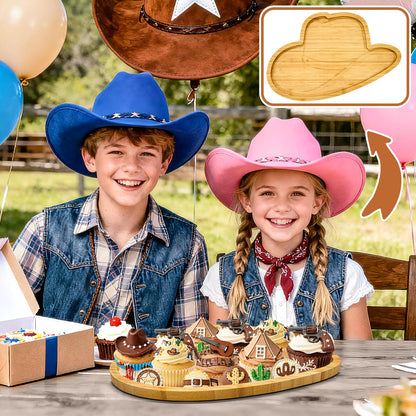 1Pcs Wooden Cowboy Baby Shower Party Decoration Hats Charcuterie Board First Rodeo Birthday Plates Cowgirl Serving Trays Reusable Fillable Food Platter for Western Gender Reveal Tabletop Supplies