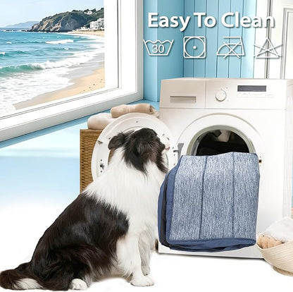 Cooling Dog Mat Q-Max>0.5 - Rapid Cooling Tech, Thin Breathable Crate Pad, Portable Washable Summer Mat, Chill Soothing Fabric - 47"x29" Extra Large Dog, Wander Blue