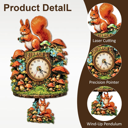 NIUNIUAMY 3D Wooden Puzzle Squirrel Clock Mechanical DIY Model Kit with Pendulum Forest Animal Gear Desk Clock Mushroom Decor Challenging Craft Gift for Adults Men Women