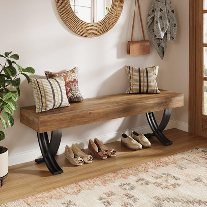 Tribesigns Entryway Shoe Bench, 55-Inch Wooden Shoe Bench with Metal X-Shaped Legs, Industrial Long End of Bed Stool with Seating for Bedroom, Living Room, Hallway, Porch