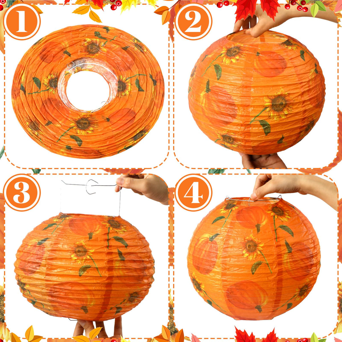 Bencailor 12 Pcs Thanksgiving Paper Lanterns Fall Paper Lanterns Hanging Decorative Round Autumn Decor for Harvest Theme Party Decorations, 8/10/12 Inches (Red,Orange)