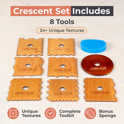Kiln-Dried Cherry Wood Pottery Ribs & Pottery Tools For Wheel Throwing | 8 Pack - Professional Non-Warping Ceramic Set for Trimming, Sculpting, Shaping - Clay Tools & Modeling Kit with Bonus Sponge