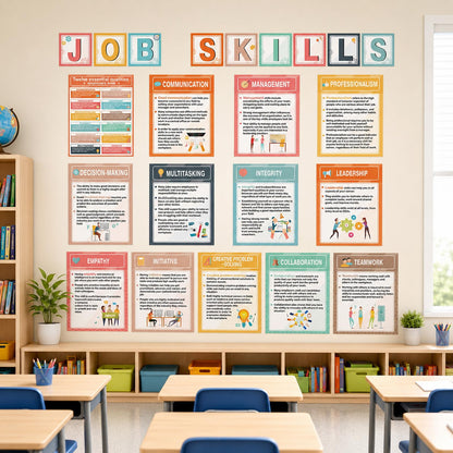 22Pcs Job Skills Posters Educational Bulletin Board Set Essential Qualities Employer Seek Poster Career Bulletin Board for High School Career College Classroom Library Workplace Wall Decor, Boho