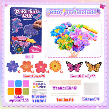 MDINGTD Toys for 4 5 6 7 8+ Year Old Girls, Poke Art Flower Bouquet with 8 Flowers & 2 Butterflies Arts and Crafts for Girls Ages 4-8 DIY Creative Activity Birthday Valentine Gifts Craft Kits