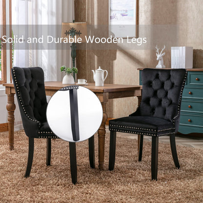 Shenyon Black Velvet Dining Chairs Set of 4, Upholstered Dining Room Chairs with Back Ring Pull Trim and Solid Wood Legs,Modern Dining Chairs Perfect for Dining Room,Living Room,Kitchen(Black)