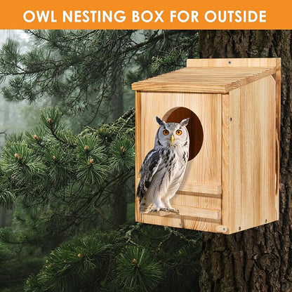 Barn Owl House,Owl Nesting Box for Outside, Wooden Screech Owls Nesting Box, Large Caliber Round Hollow Outdoor Bird's Boxes, Suitable for Wildlife Screech, Barred, Great Horned, Barn Owls