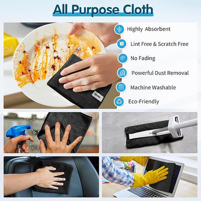FIXSMITH Black Microfiber Cleaning Cloth -Pack of 8, Highly Absorbent Cleaning