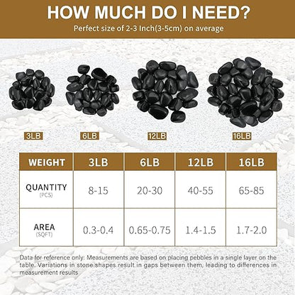 6lb Black River Rocks for Plants Indoor, 1-2Inch Pebbles for Vases Fillers, Decorative Gravel for Fish Tank, Natural Polished Stones for Succulent, Bonsai, Landscaping, Bird Baths