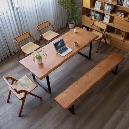 quanzhoulong Stylish Brown Wooden Long Bench with Sturdy Metal Legs – Versatile Seating for Office, Restaurant, Living Room, and Meeting Room(Brown Bench, 55.12in)