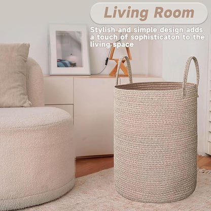 Large Woven Laundry Basket Hamper, 80L Cotton Rope Storage Bin