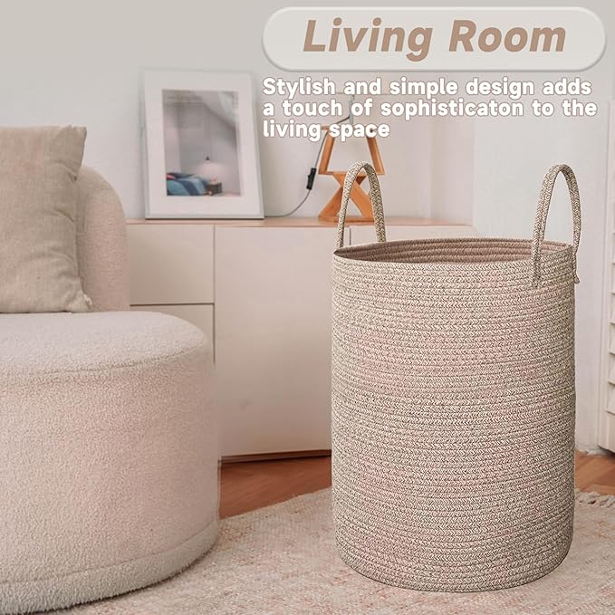 Large Woven Laundry Basket Hamper, 60L Cotton Rope Storage Bin