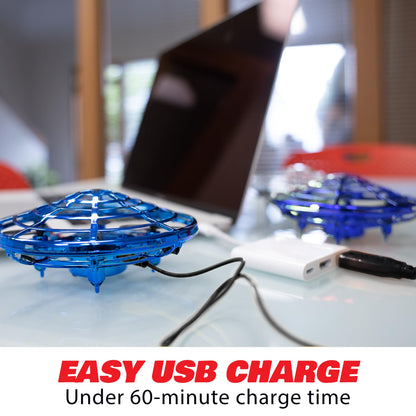 Force1 Scoot Hand Operated Drone for Kids or Adults - Hands Free Motion Sensor Mini Drones, Easy LED Indoor Rechargeable UFO Toy Flying Orb Ball Drone Toys for Boys and Girls (Blue)