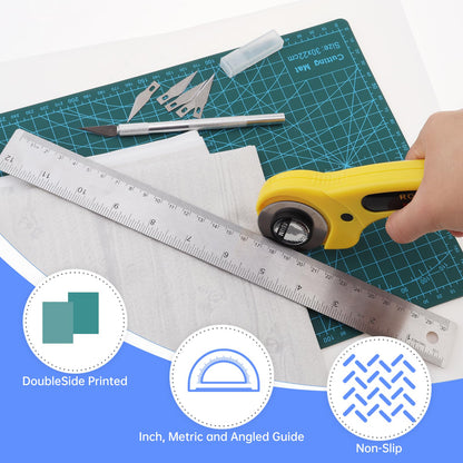 Smgda Rotary Cutter Set, 45mm Fabric Cutter, A4 Cutting Mat 11.8x8.6inch, Dual Scale Quilting Ruler and Craft Knife Set, Ideal for Crafting, Sewing, Scrapbooking, Patchworking