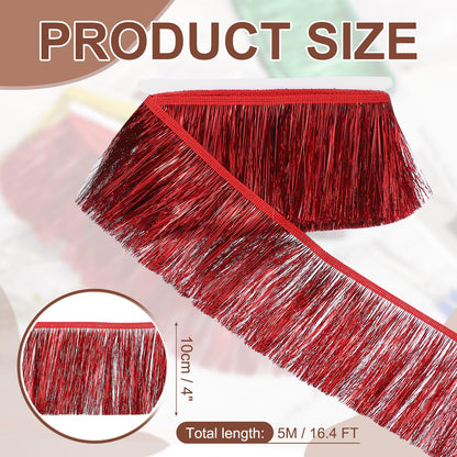 uxcell 5.5 Yard of 4 Inch Shiny Tinsel Fringe Trim, Sparkling Metallic Fringe Trims Garland Tinsel Streamer for DIY Latin Dance Costume Clothing Accessories Holiday Decor, Red