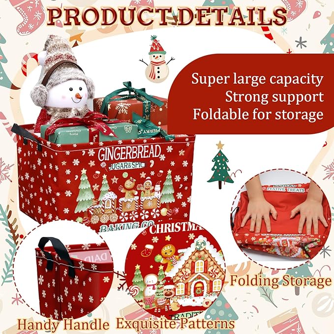 4 Pack Christmas Storage Bin Collapsible Large Christmas Gingerbread Man