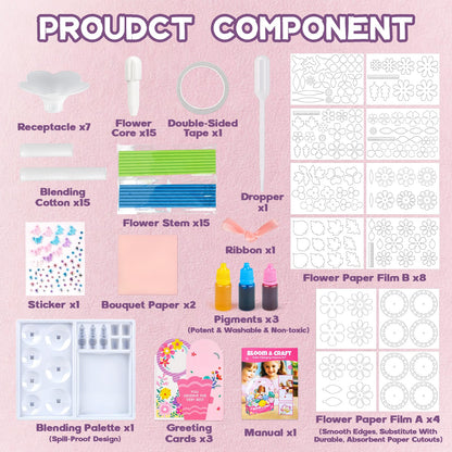 SOCBTNSO Paper Flower Crafts Kit for Kids, Bloomjoy Magic Petal Arts and Crafts Color Science, DIY Bouquet Maker, Flower Making Kit for Girls Age 6 7 8 9 10 11 12, Gifts for Mother Grandma Daughter
