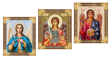 Needzo Archangels Saint Michael Raphael Gabriel The Three Archangels Wooden 3 Inch Icons, Set of 3 - Gold Foil