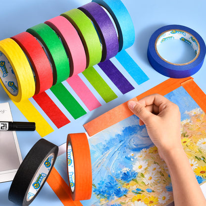 BEAR FOOTPRINT 10 Rolls Colored Masking Tape Set, Writeable Painters Tape Refills, 1 Inch Wide, 300 Yards Total, Easy to Remove & Leaves No Residue, Ideal for Arts and Crafts & School Supplies