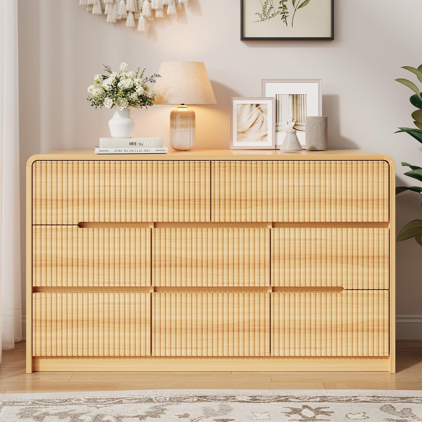 OtterOasis Fluted 8 Dresser for Bedroom, Drawer Dressers for Closet 53" Wide Large Wood Dresser Modern TV Stand, Wooden Clothes Storage Organizer Chest of Drawers for Living Room Hallway Entryway