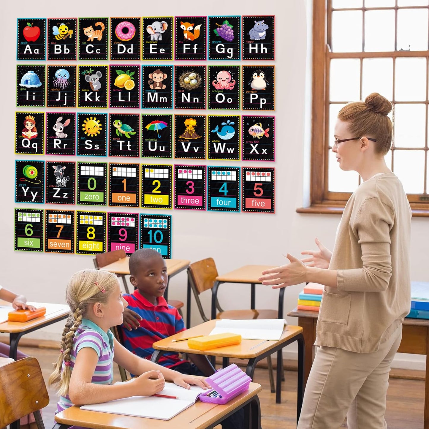 Adduster Alphabet Letters for Wall - ABC Alphabet Poster Classroom Wall Alphabet Alphabet Wall Chart Kindergarten Elementary Classroom Wall Decor Daycare Homeschool Supplies (Black)